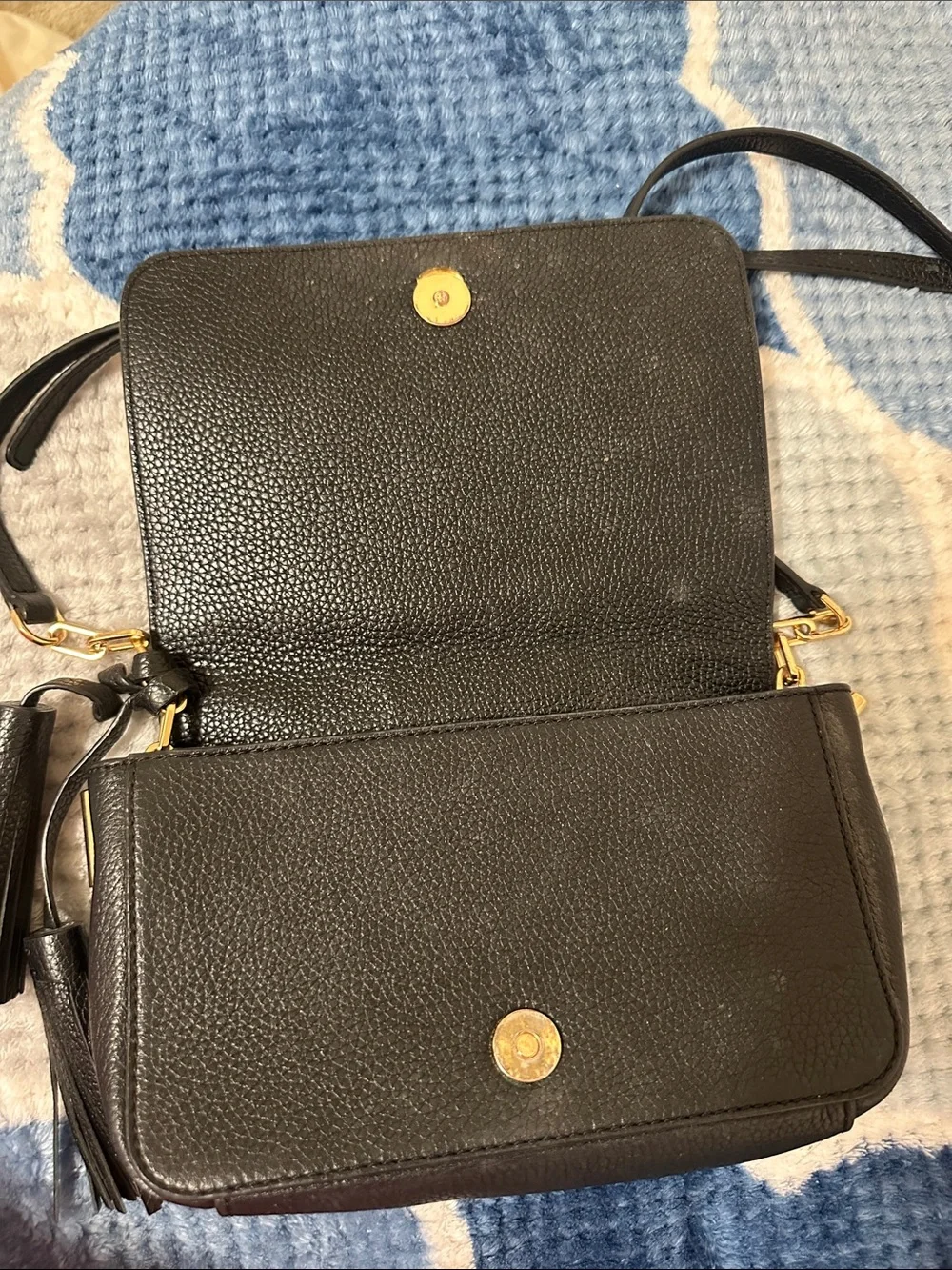 Tory Burch Black Leather Crossbody with Tassel and Gold Hardware